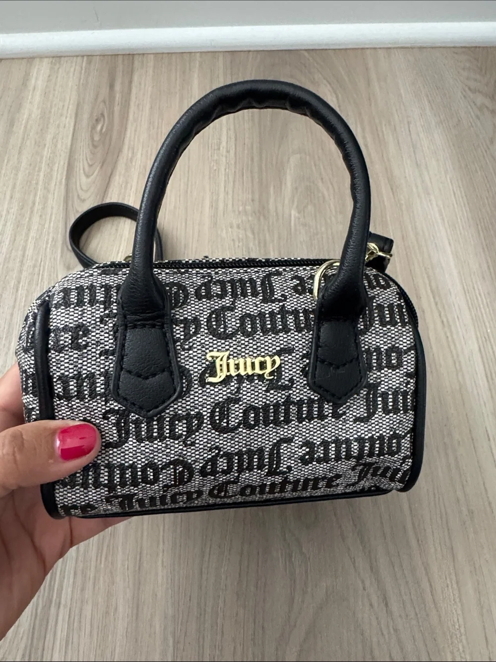 Juicy Couture Black and Beige Logo Mini Satchel with Gold Hardware